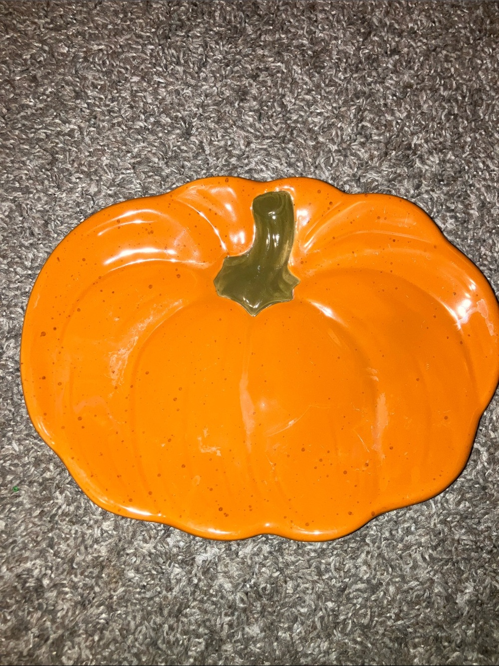 At Home Orange Ceramic Pumpkin Serving Plate - Holiday Decor 9”
